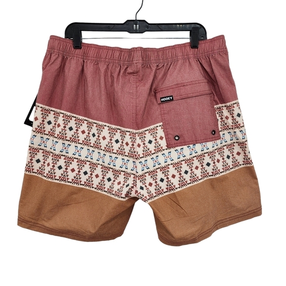 Hooey Men's Bigwake Red Orange With Aztec Pattern Volley Board Short - Picture 5 of 7